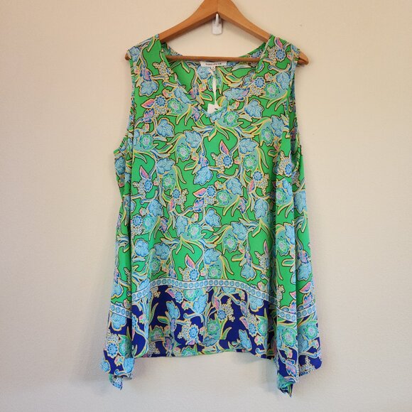 Rose & Olive Paisley Green Floral Multicolor Sleeveless V-Neck Top Women 1X NWT - Picture 1 of 16